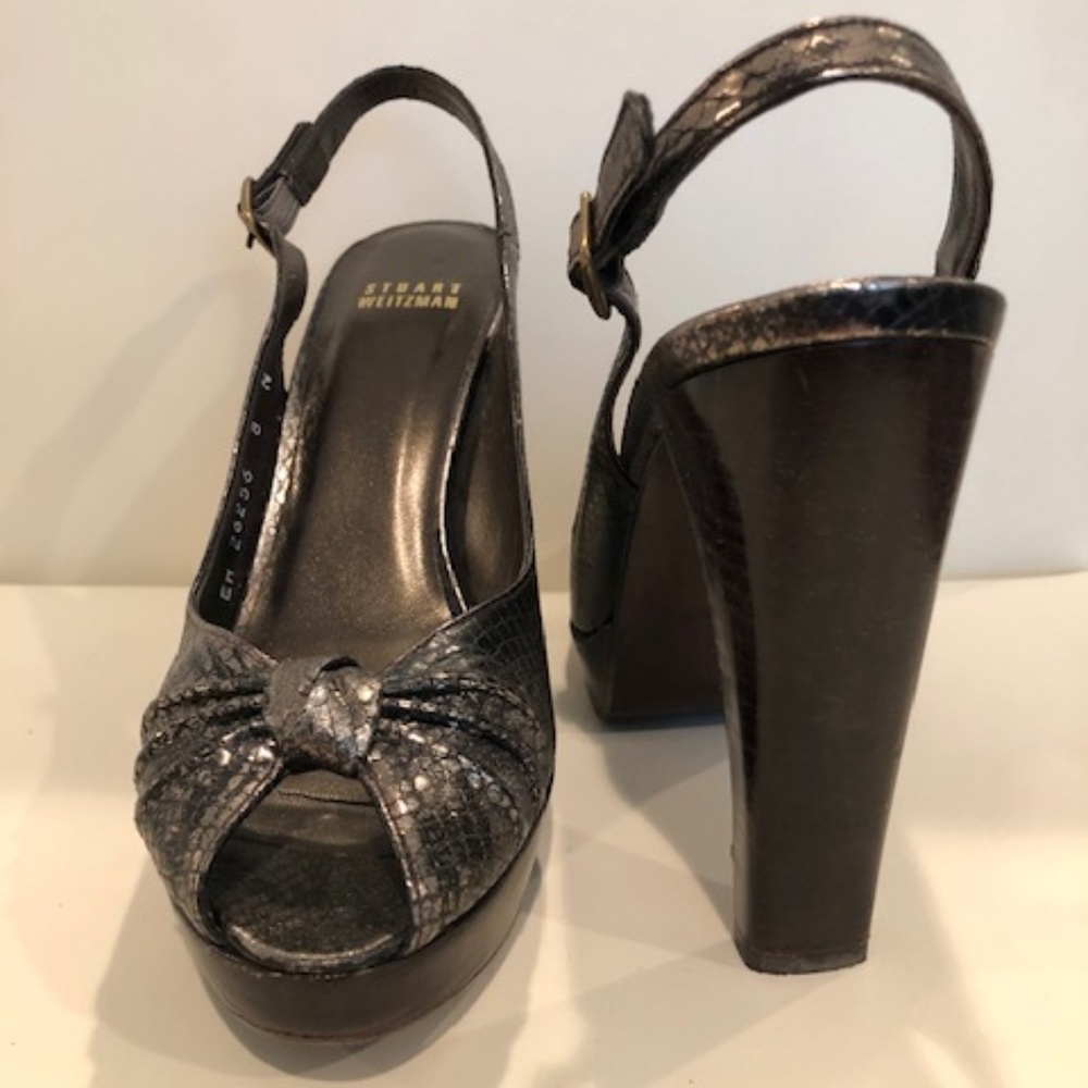 Stuart Weitzman Pewter Metallic peep-toe slingback